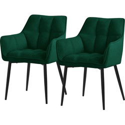 Set van 2 eetkamerstoelen in donkergroene badstof met dik gestoffeerde zitting ML design