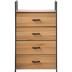 Ladekast met 4 Stoffen Laden en Decoratieve Houten Voorkant - L60 cm