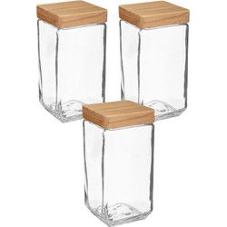 5Five voedsel/spullen voorraadpot - 3x - Glas/hout - 2000 ml - Voorraadpot