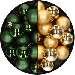 Decoris Kleine kerstballen - 32x st - goud en donkergroen - D4 cm - Kerstbal