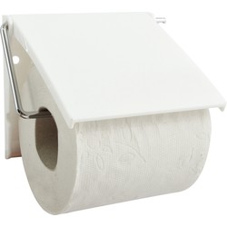 MSV Toiletrolhouder wand/muur - metaal met afdekklepje - ivoor wit - Toiletrolhouders