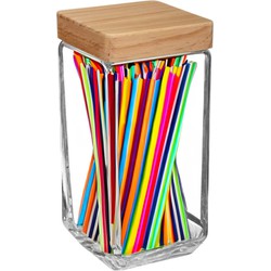 Voorraadbus/voorraadpot 2L glas met houten deksel - Voorraadpot