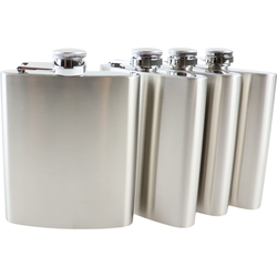 HIXA Heupfles - 4 Stuks - Flacon - Veldfles - RVS - Drinkfles - Platvink - 200ml - Zilver - Kunststof Dop