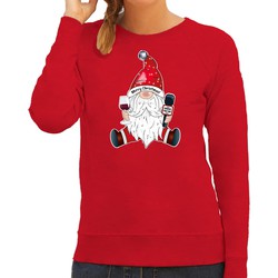 Bellatio Decorations foute kersttrui/sweater voor dames - karaoke gnoom - rood - kerstkabouter M - kerst truien