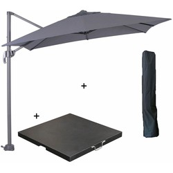 Garden Impressions Hawaii zweefparasol S 250x250 - donker grijs met 80 kg parasolvoet en parasolhoes