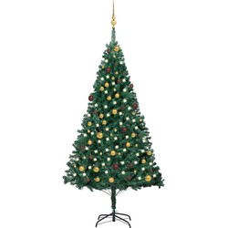 Prolenta Premium Kunstkerstboom met LED's en kerstballen 210 cm PVC groen