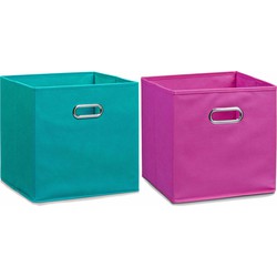 Set van 4x stuks opbergmanden/kastmanden 32 x 32 cm petrol en roze - Opbergmanden