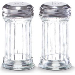 Zeller Peper en zout stel - glas/metaal - D5 x H9 cm - strooiers - Peper en zoutstel