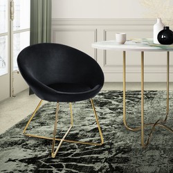 Eetkamerstoel met ronde rugleuning zwart fluweel met goudkleurige metalen poten ML design