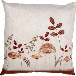 Clayre & Eef Kussenhoes 45x45 cm Beige Polyester Paddenstoelen Sierkussenhoes