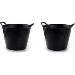 Plasticforte flexibele emmer/kuip - 2x - zwart - kunststof - rond - 42 liter - 49 x 45 x 38 cm - Wasmanden