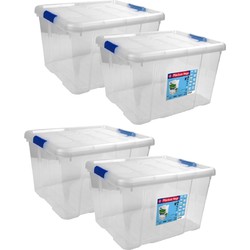 Set van 4x stuks kunststof opbergbox/opbergkist met deksel 25 liter transparant 42 x 35 x 25 cm - Opbergbox