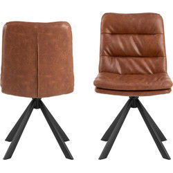Eetkamerstoel - Cognac - PU Leer - Zithoogte 52cm - Ensta - Set van 2