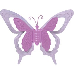 Mega Collections tuin/schutting decoratie vlinder - metaal - roze - 17 x 13 cm - Tuinbeelden