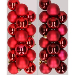 32x stuks kunststof kerstballen mix van rood en donkerrood 4 cm - Kerstbal