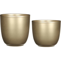 Plantenpot/bloempotten set - 2x stuks - keramiek - goud - D17 en D22 cm - Plantenpotten