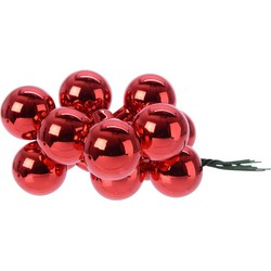 Decoris mini kerstballetjes stekers - 10x - rood - D2 cm - glas - Kerststukjes