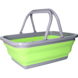 Wasmand/boodschappen mand - opvouwbaar - met hengsel - kunststof - 30L - groen - 39 x 27 x 14,5 cm - Emmers