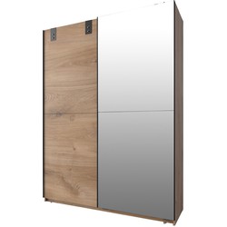 Kast met 2 schuifdeuren, 1 spiegeldeur + 1 eiken deur - L135 cm