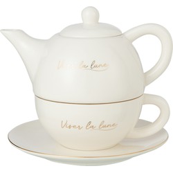 J-line - Tea For One Porselein Viser La Lune Wit/goud - 19.2x12x15.5cm