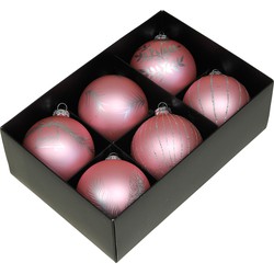 Othmar Decorations kerstballen - gedecoreerd - 6x - 8 cm - roze - Kerstbal