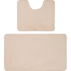 Tapijtenloods Samba Soft Fluffy Badmat Laagpolig Badkamer Set 2-Delig Beige- 50x60 CM & 60x100 CM