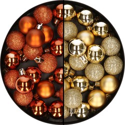 40x stuks kleine kunststof kerstballen goud en oranje 3 cm - Kerstbal