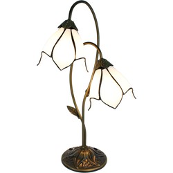 LumiLamp Tiffany Tafellamp  61 cm Wit Bruin Kunststof Glas Tiffany Bureaulamp