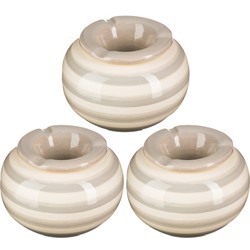 Set van 3x stuks terras asbakken/stormasbakken rond keramiek 12 x 7,5 cm grijs met streep - Asbakken