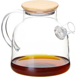 Vivalto Design Theepot - 1200 ml - borosilicaat glas - transparant - bamboe deksel/handvat - Theepotten