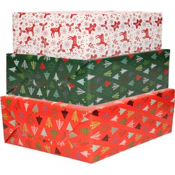 Bellatio Decorations - 12x luxe kerst cadeaupapier rollen in 3-stijlen - Cadeaupapier