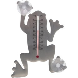 Buitenmuurthemometer grijs kikkertje 16 cm kunststof met zuignap - Buitenthermometers