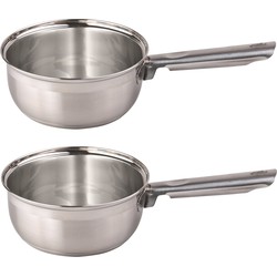 Set van 2x stuks steelpan/sauspan/juspan zilver 1,4 liter 16 cm van RVS - Steelpannen