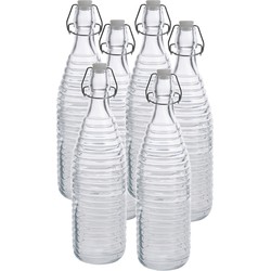 6x Glazen decoratie flessen transparant met beugeldop 1000 ml - Drinkflessen