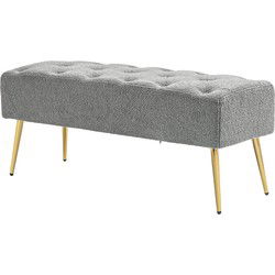 Bedbank met Gouden poten gestoffeerd  lamswol optiek 41x112x46cm - Grijs