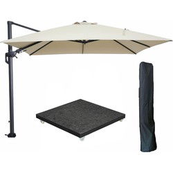 Garden Impressions Hawaii zweefparasol 300x300 cm carbon black / ecru met 90kg royal antraciet parasolvoet en parasolhoes