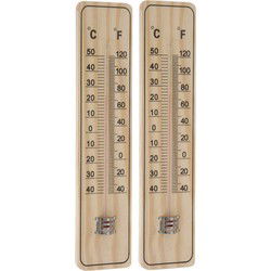 Set van 2x stuks binnen/buiten thermometers hout 22,5 x 5 cm - Buitenthermometers