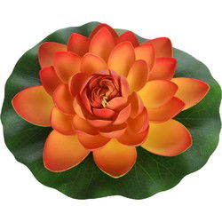 Drijvende waterlelie - 1x - oranje - kunststof - 26 cm - Kunstbloemen