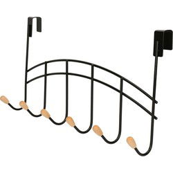 Zeller Deur kapstok - zwart - 6 haken - 41 cm - kastdeur kapstok - Kapstokken