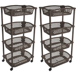 2x stuks keuken opberg trolleys/roltafels met 4 manden 86 cm cappuchino bruin - Opberg trolley