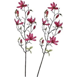 2 stuks Magnolia beverboom kunstbloemen takken 80 cm decoratie - Kunstplanten