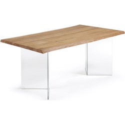 Kave Home - Lotty tafel in eiken fineer met natuurlijke afwerking en glazen poten 160 x 90 cm