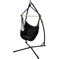 Hangstoel van katoen/hard hout, antraciet, belastbaar tot 120 kg met metalen frame 210 cm incl. twee kussens