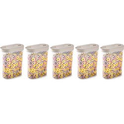 Plasticforte Voedselcontainer strooibus - 5x - beige - inhoud 1 liter - kunststof - 15 x 7 x 19 cm - Voorraadpot