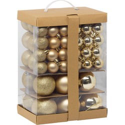 Feeric Kerstballen - 60ST - 4, 6, 7 en 8 cm - goud - kunststof - Kerstbal