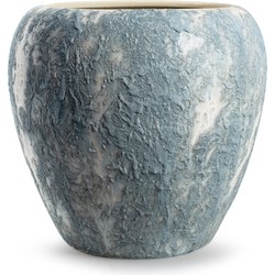 Jodeco Plantenpot/bloempot Marble - wit/ijsblauw - keramiek - D29xH26cm - Plantenpotten