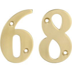 AMIG Huisnummer 68 - massief messing - 5cm - incl. bijpassende schroeven - gepolijst - goudkleur - Huisnummers