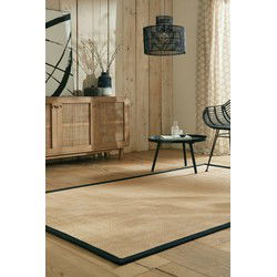 Kira vloerkleed - Jute - Laagpolig - Visgraatpatroon Modern - Naturel / Zwart - 200 X 290 CM
