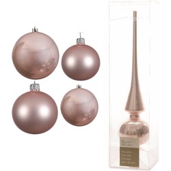 Glazen kerstballen pakket lichtroze glans/mat 38x stuks 4 en 6 cm met piek glans - Kerstbal