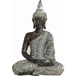 Thaise Boeddha beeldje - antiek grijs - polystone - 23 x 33 cm - binnen/buiten - Beeldjes